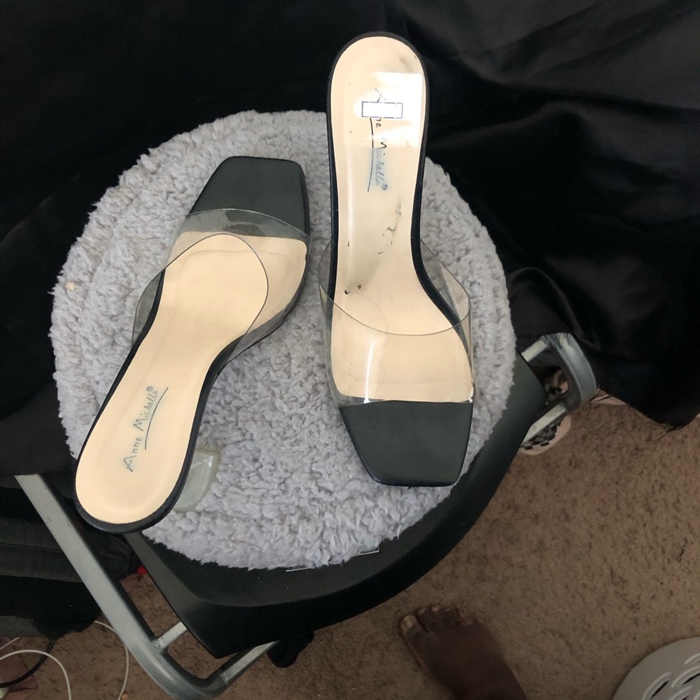 Anne Michelle Exception Black Stiletto Heel Clear Strap Women's Size 10